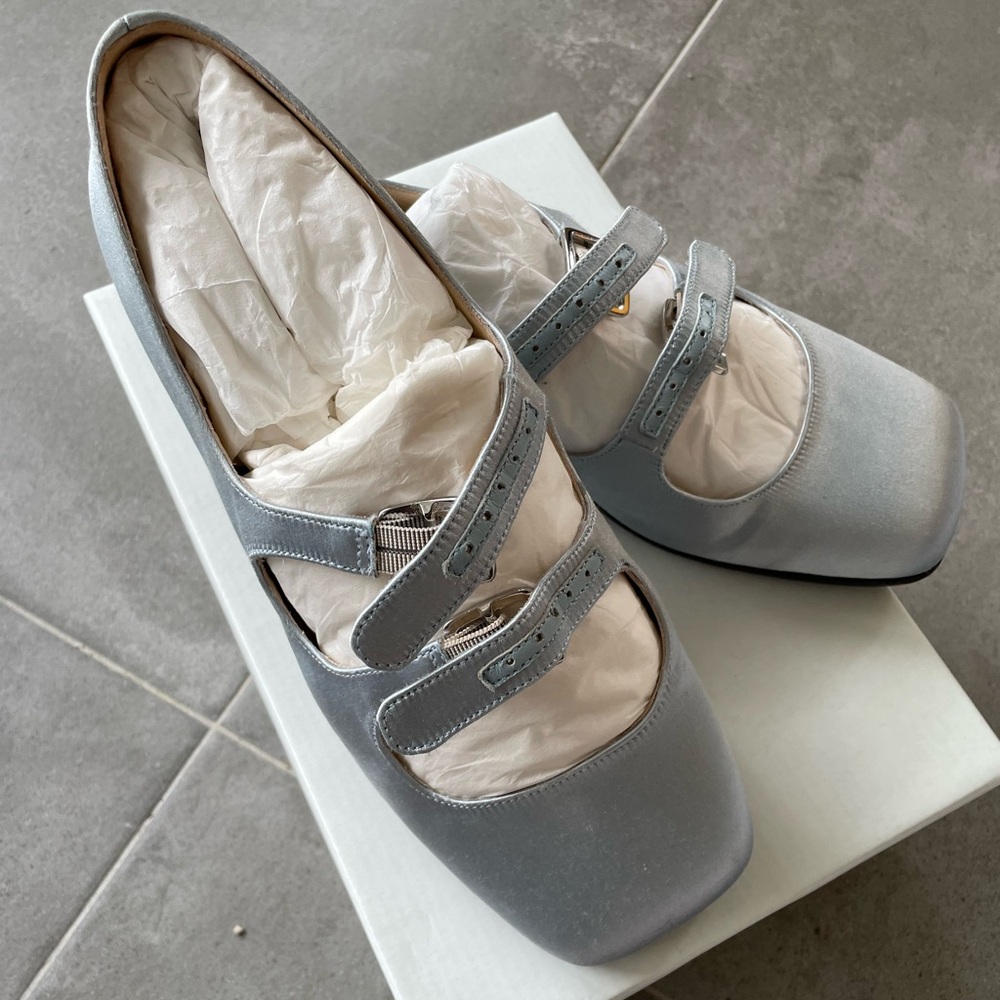 Sandy Liang Mary Jane MJ double strap in ice blue satin SIZE 8.5 / 39